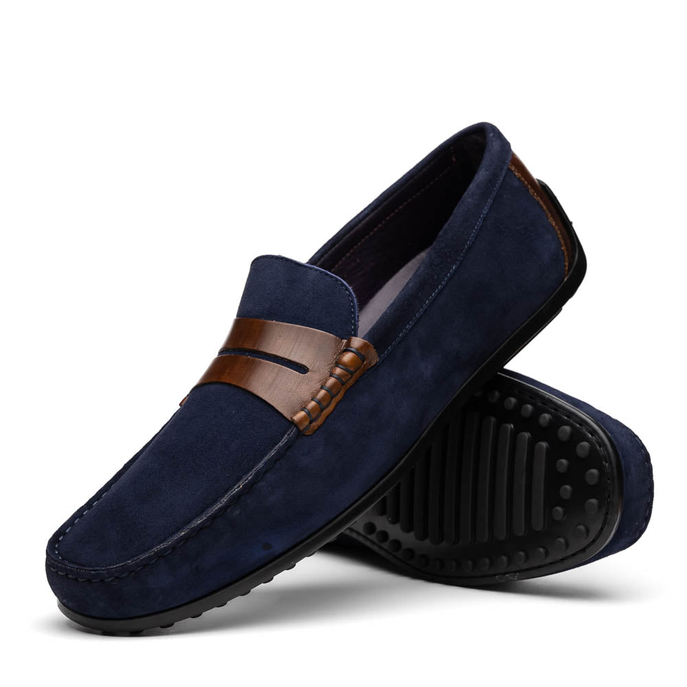36 - 300 - Nvy Monza Sueded Italian Calfskin Driver Navy / Chestnut by Zelli Italia – Don't Panic Shoes