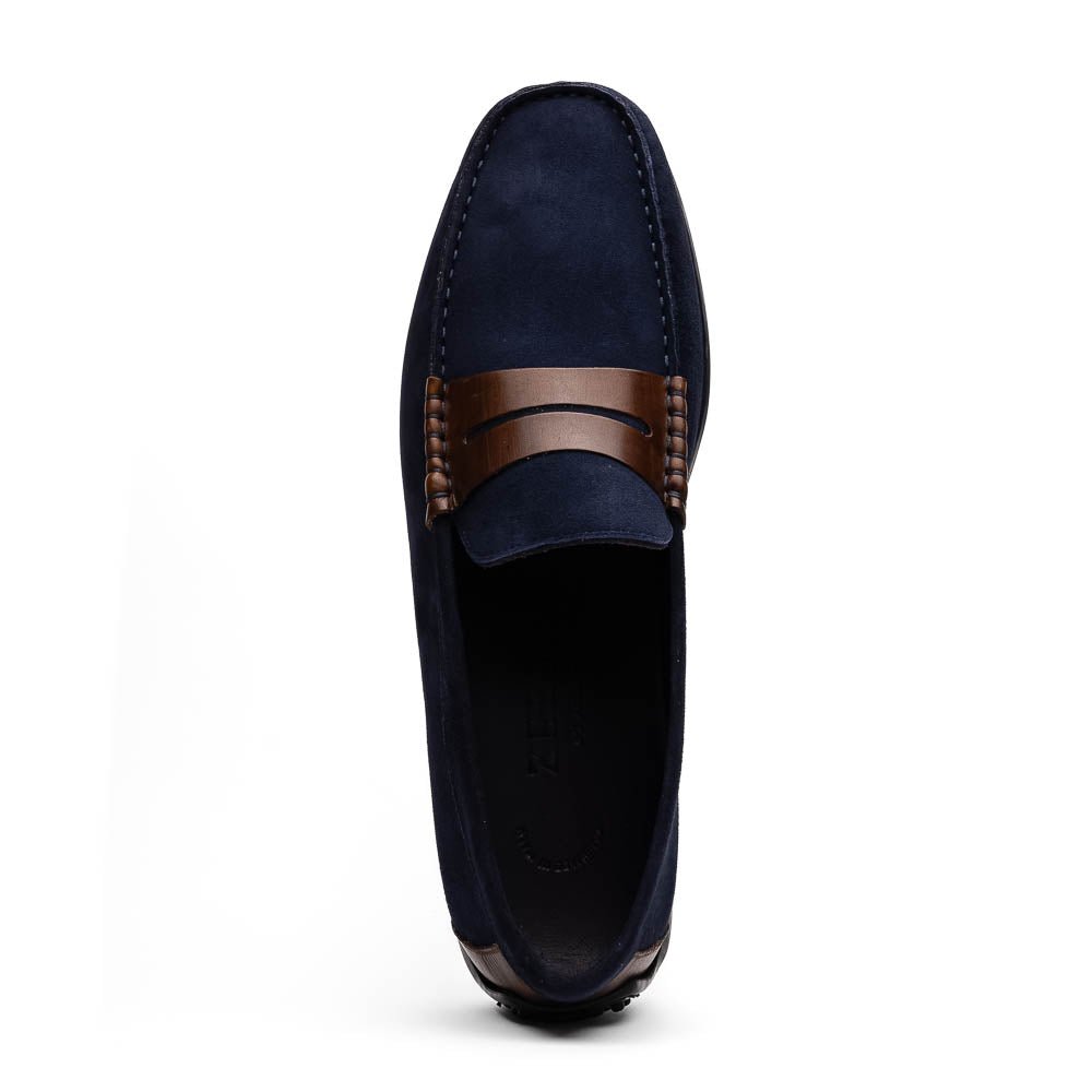 36 - 300 - Nvy Monza Sueded Italian Calfskin Driver Navy / Chestnut by Zelli Italia – Don't Panic Shoes