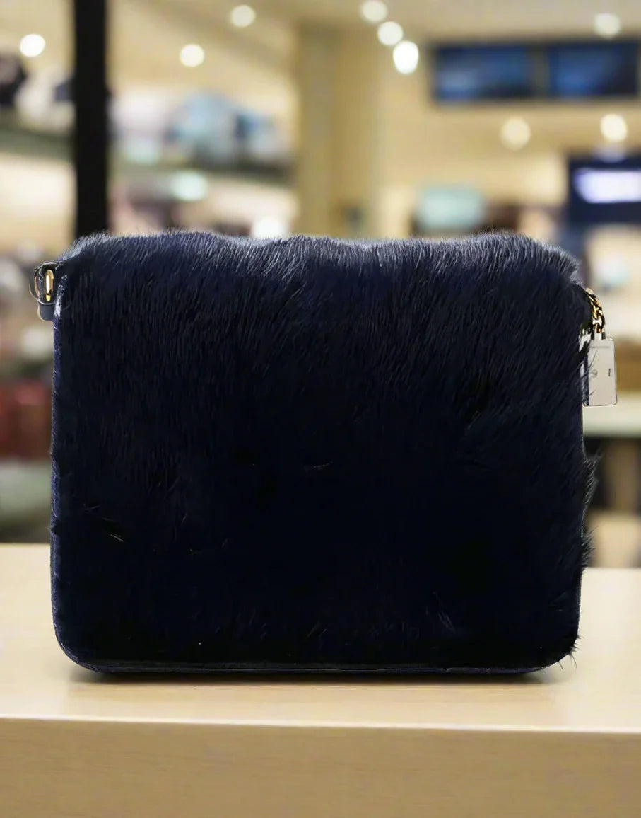 Dolce And Gabbana Mink Fur Shoulder Bag Leather Blue BAG1196