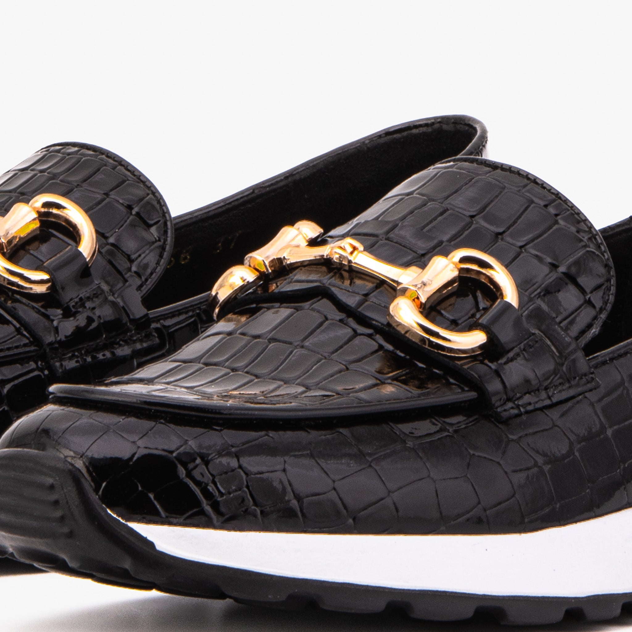 The Milan Black Croc-Embossed Patent Leather Women Sneaker