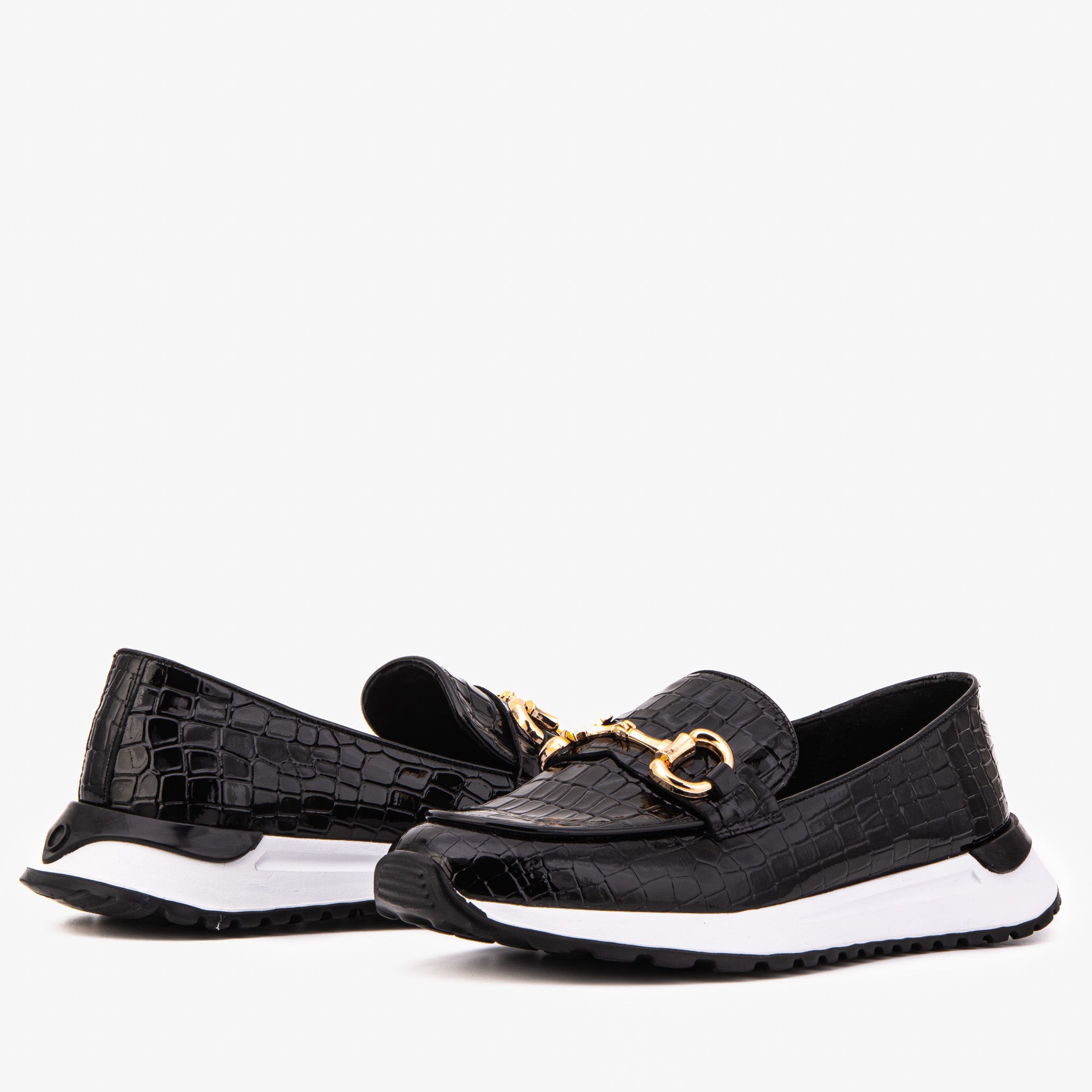 The Milan Black Croc-Embossed Patent Leather Women Sneaker