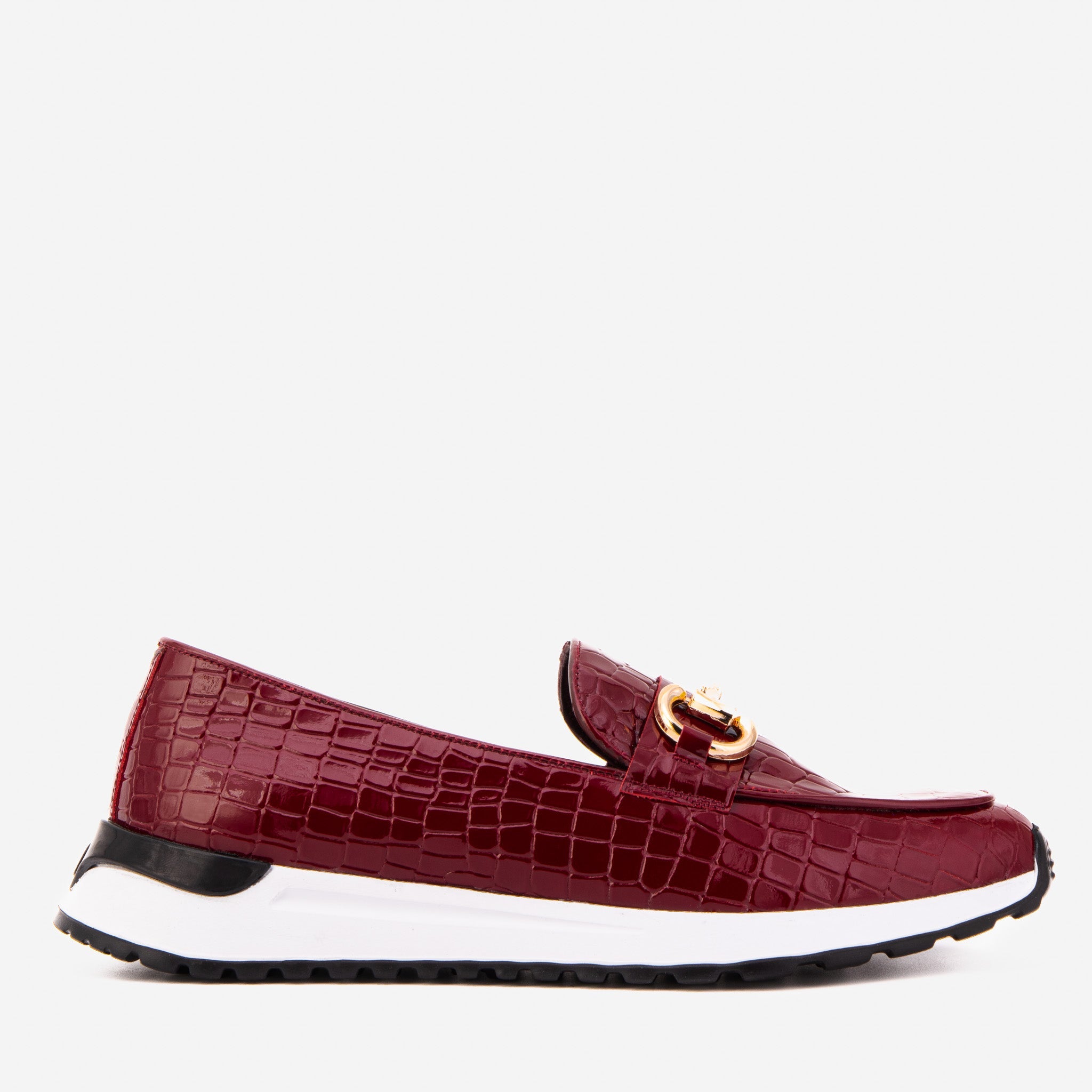The Milan Burgundy Croc-Embossed Patent Leather Women Sneaker