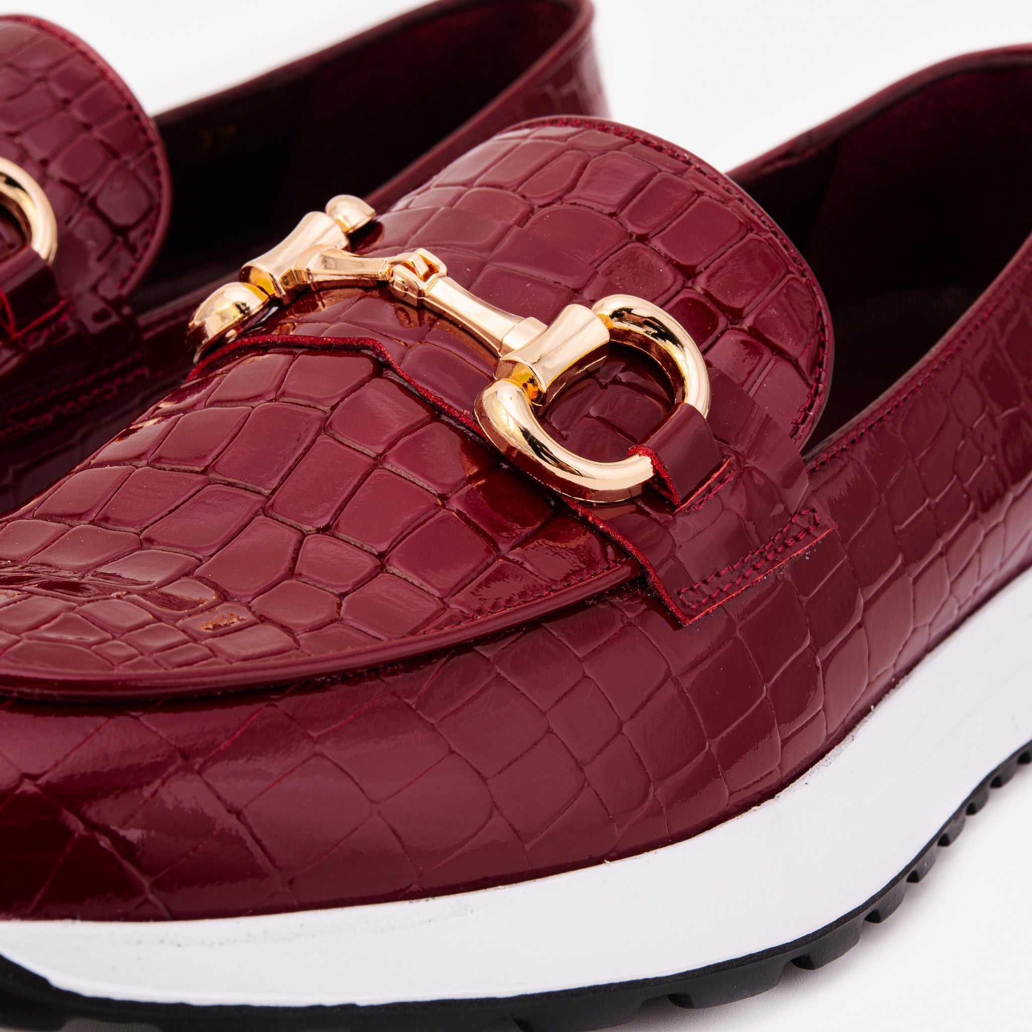 The Milan Burgundy Croc-Embossed Patent Leather Women Sneaker