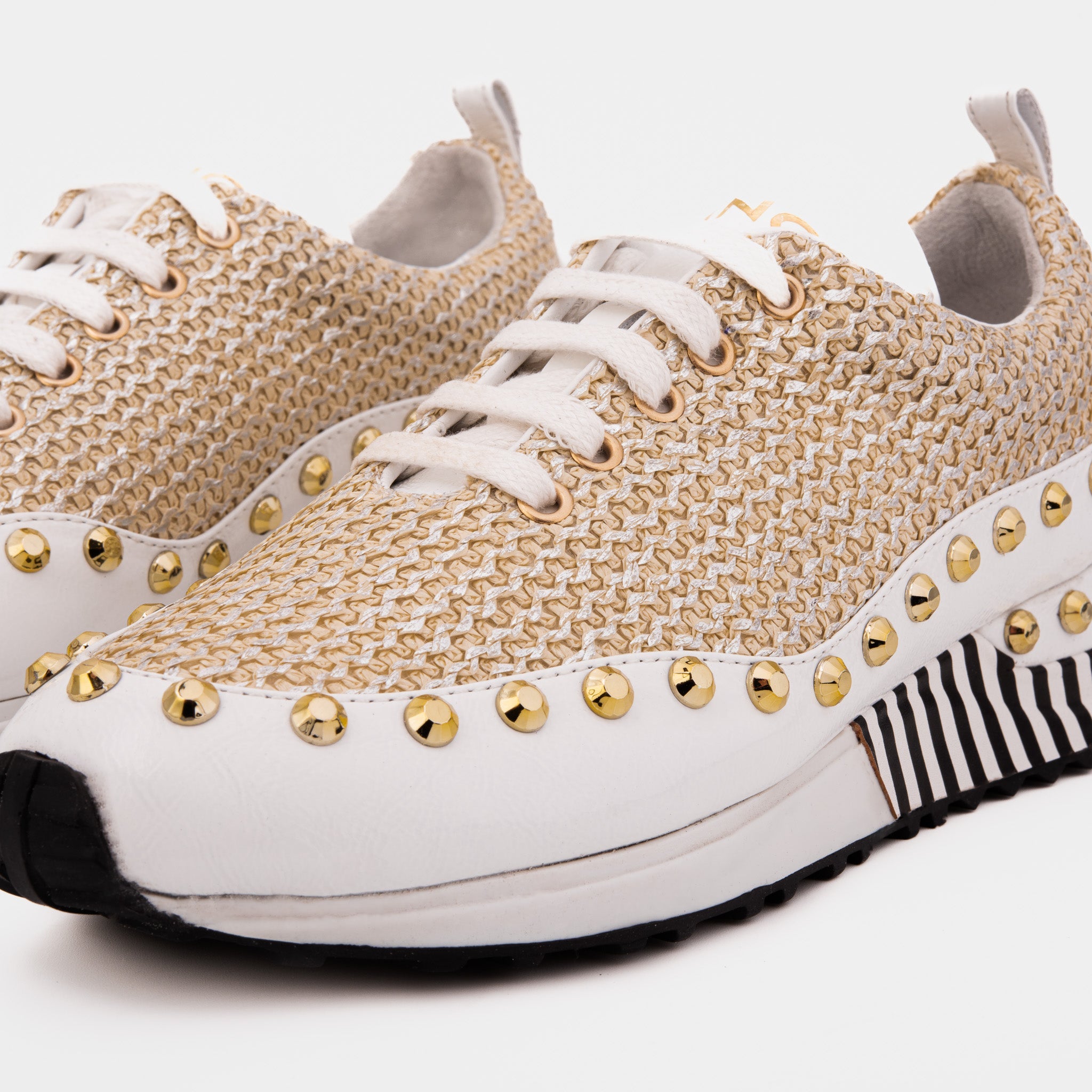 Vinci Leather Shoes The Aurelia Gold Woven Leather Women Sneaker