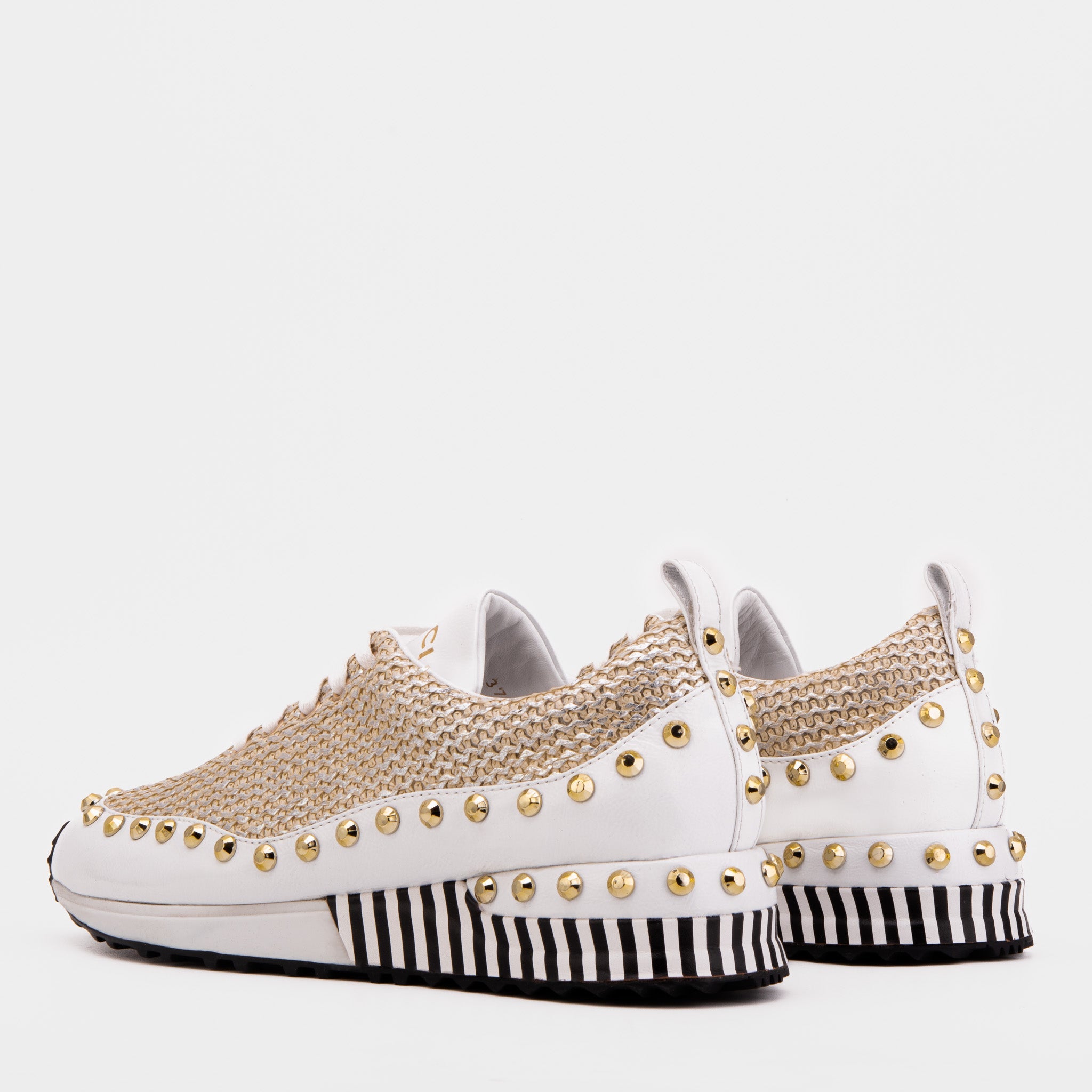 Vinci Leather Shoes The Aurelia Gold Woven Leather Women Sneaker