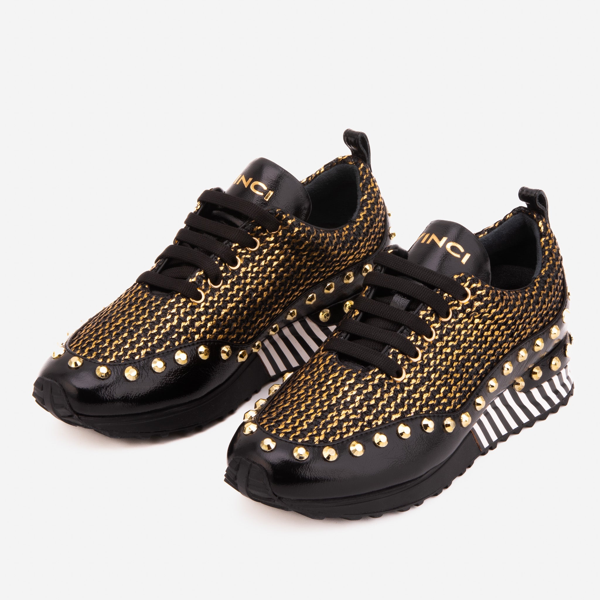 Vinci Leather Shoes The Aurelia Gold Woven Leather Women Sneaker