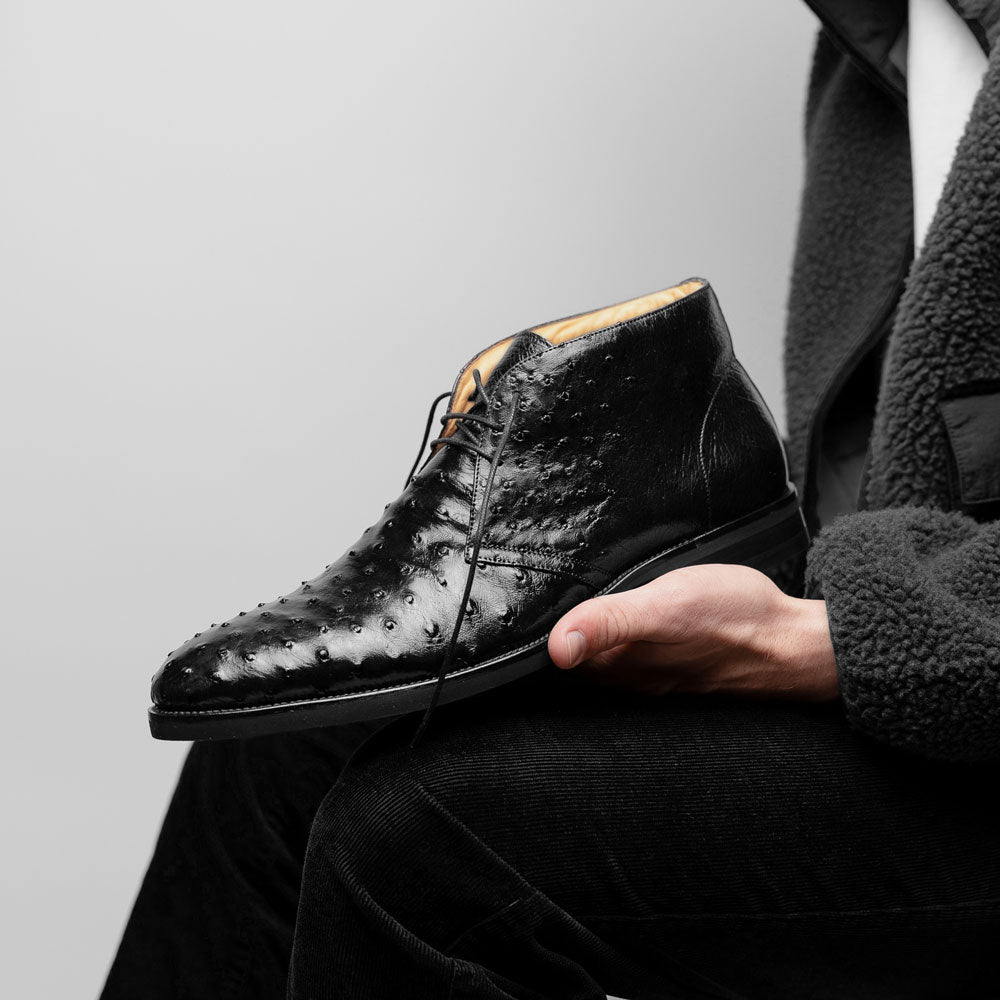 43 - 594 - Blk Marco Ostrich Quill Chukka Boot, Black Sale by Zelli Italia – Don't Panic Shoes