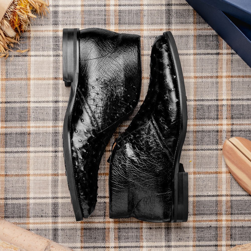 43 - 594 - Blk Marco Ostrich Quill Chukka Boot, Black Sale by Zelli Italia – Don't Panic Shoes