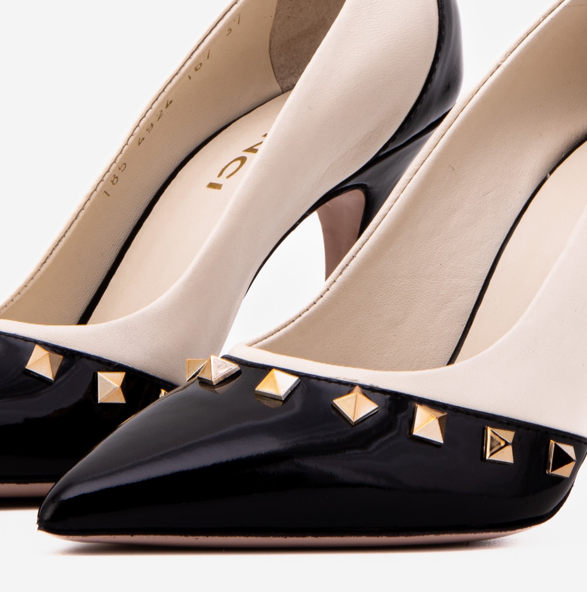 The Bella Vita Studded Beige & Black Leather Pump Women Shoe