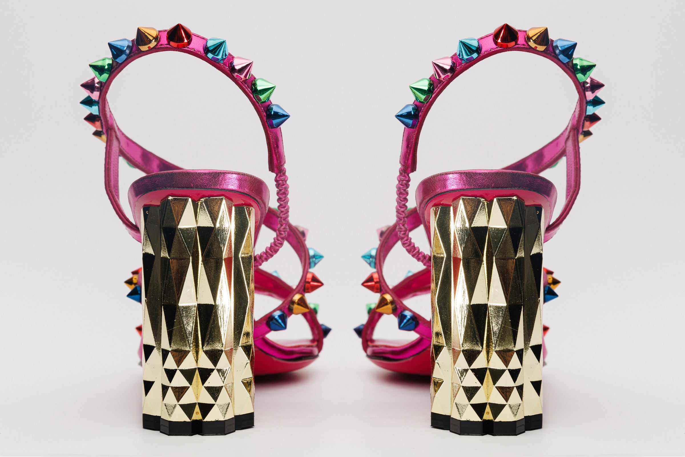 The Caris Fuchsia Block Heel Spike Leather Women Sandal Final Sale!