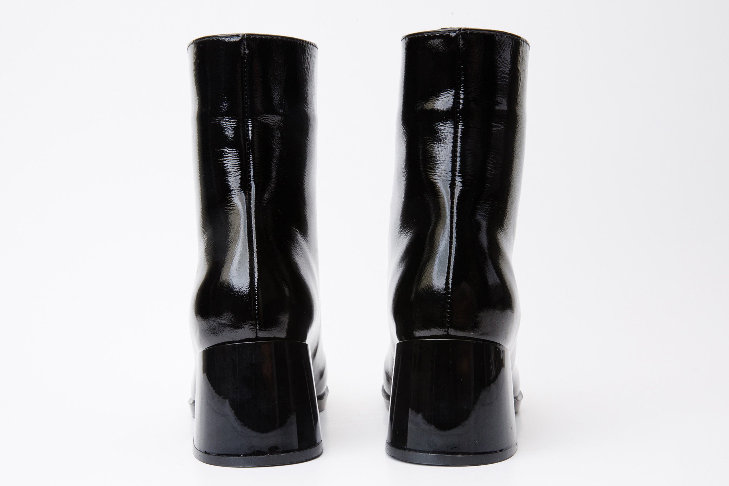The Tackle Black Patent Leather Block Heel Women Boot