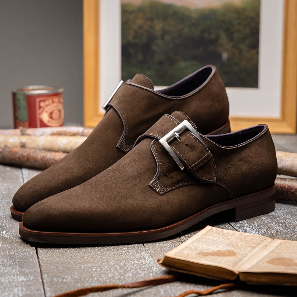 56 - 110 - Dbr Hebilla Monk Strap Italian Suede Calfskin Dark Brown Shop by Zelli Italia – Don't Panic Shoes