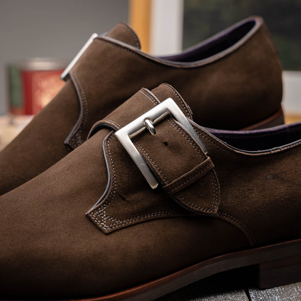 56 - 110 - Dbr Hebilla Monk Strap Italian Suede Calfskin Dark Brown Shop by Zelli Italia – Don't Panic Shoes