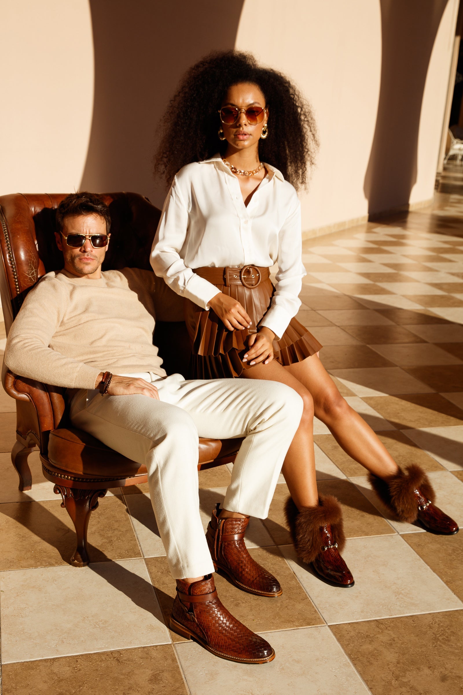 The Morral Tan Handwoven Leather Cross Strap Buckle Zip-Up Men Boot