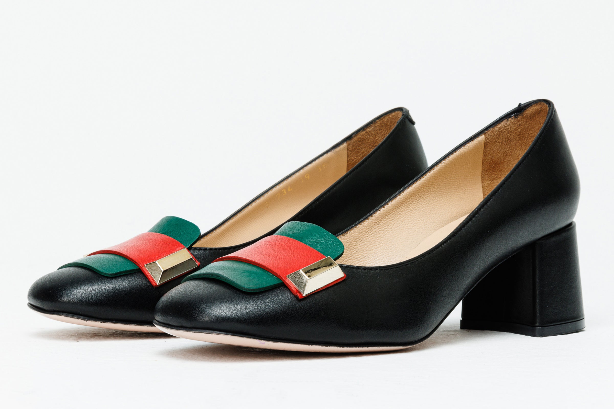 The Olney Black Leather Block Heel Pump Women Shoe