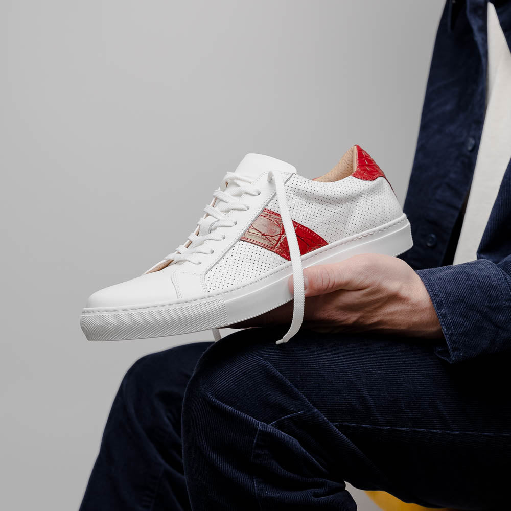 61 - 101 - Red Olympias Italian Calfskin And Crocodile Stripe, Red Sale by Zelli Italia – Don't Panic Shoes