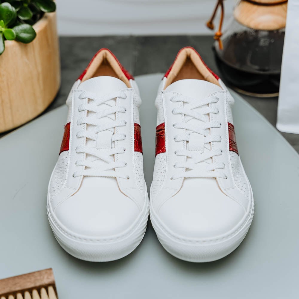 61 - 101 - Red Olympias Italian Calfskin And Crocodile Stripe, Red Sale by Zelli Italia – Don't Panic Shoes