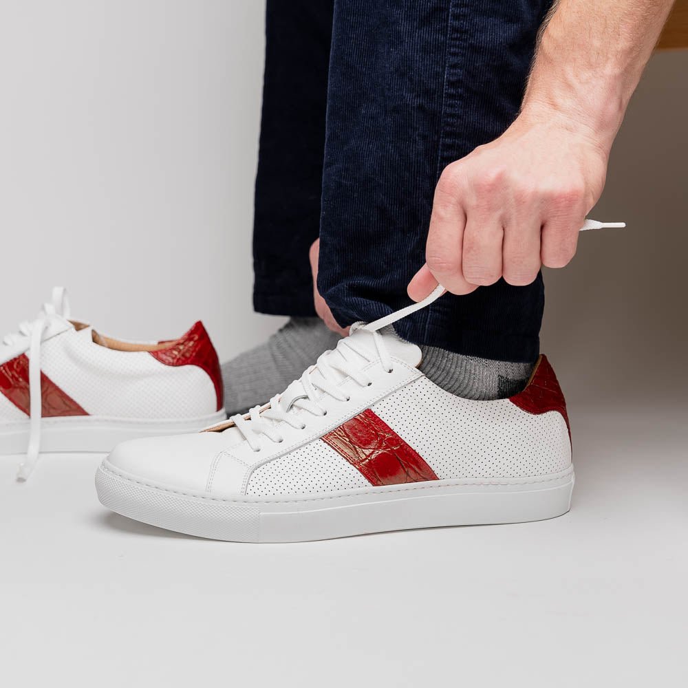 61 - 101 - Red Olympias Italian Calfskin And Crocodile Stripe, Red Sale by Zelli Italia – Don't Panic Shoes