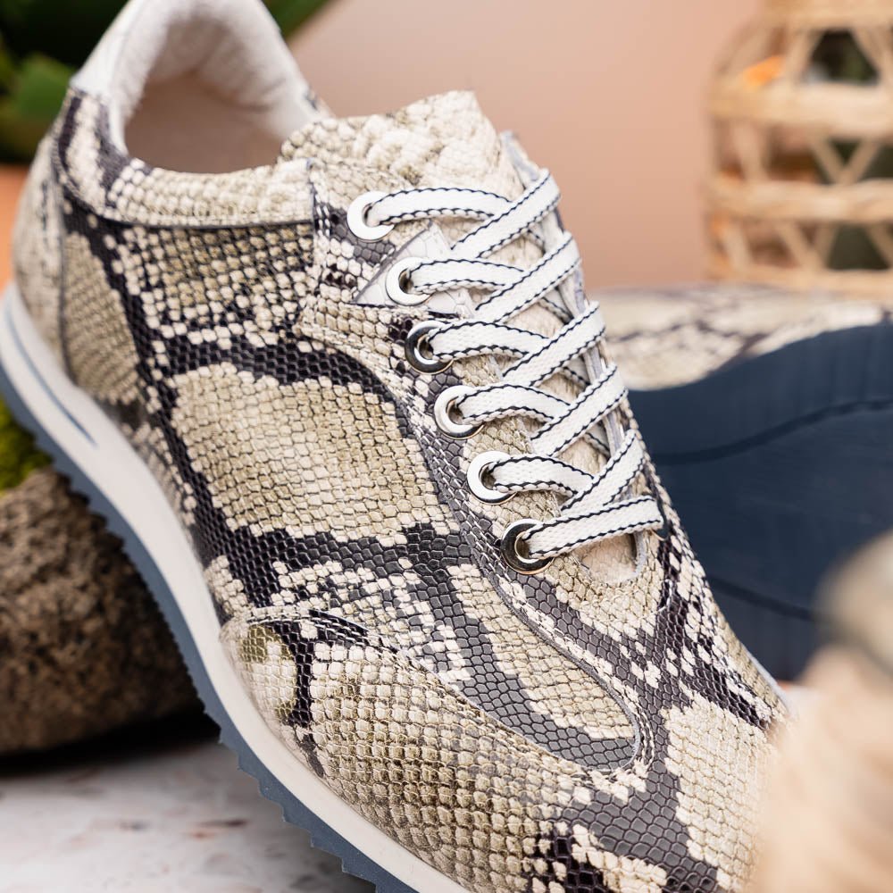 65 - 215 - Wht Peri Python Embossed Italian Calfskin Sneakers Black / White Shop by Zelli Italia – Don't Panic Shoes