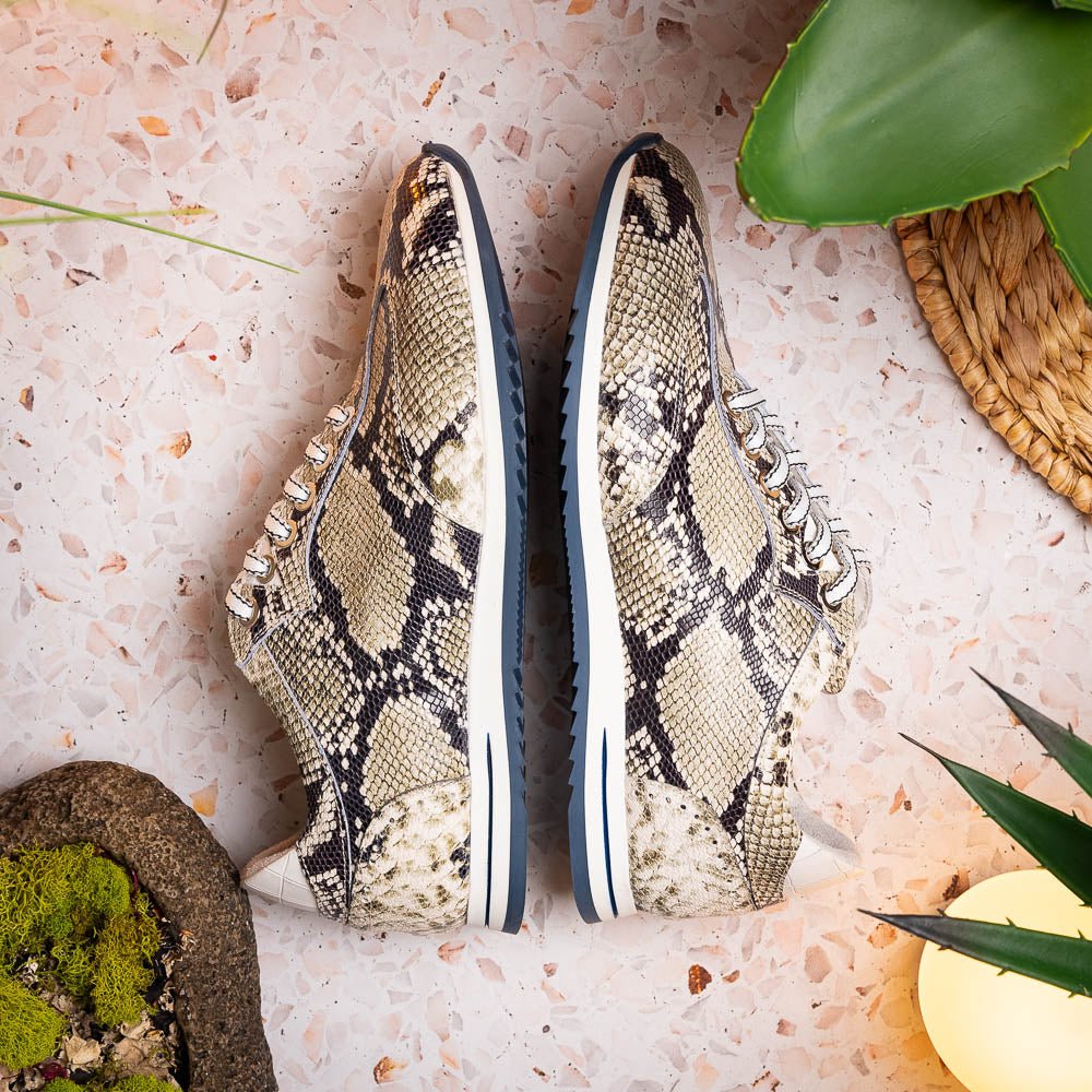 65 - 215 - Wht Peri Python Embossed Italian Calfskin Sneakers Black / White Shop by Zelli Italia – Don't Panic Shoes