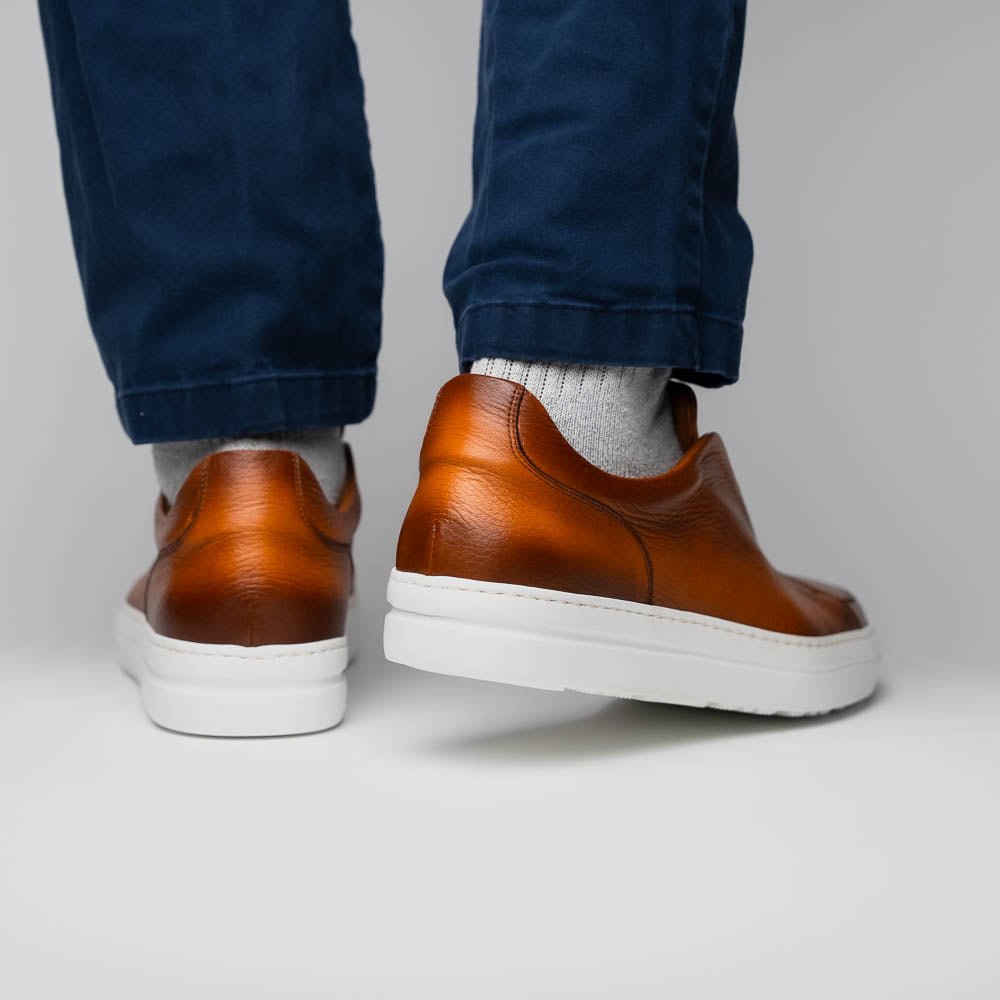 65 - 225 - Cgn Spettacolare Italian Pebble Grain Calfskin Sneakers Cognac Shop by Zelli Italia – Don't Panic Shoes