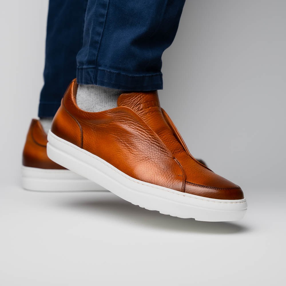 65 - 225 - Cgn Spettacolare Italian Pebble Grain Calfskin Sneakers Cognac Shop by Zelli Italia – Don't Panic Shoes