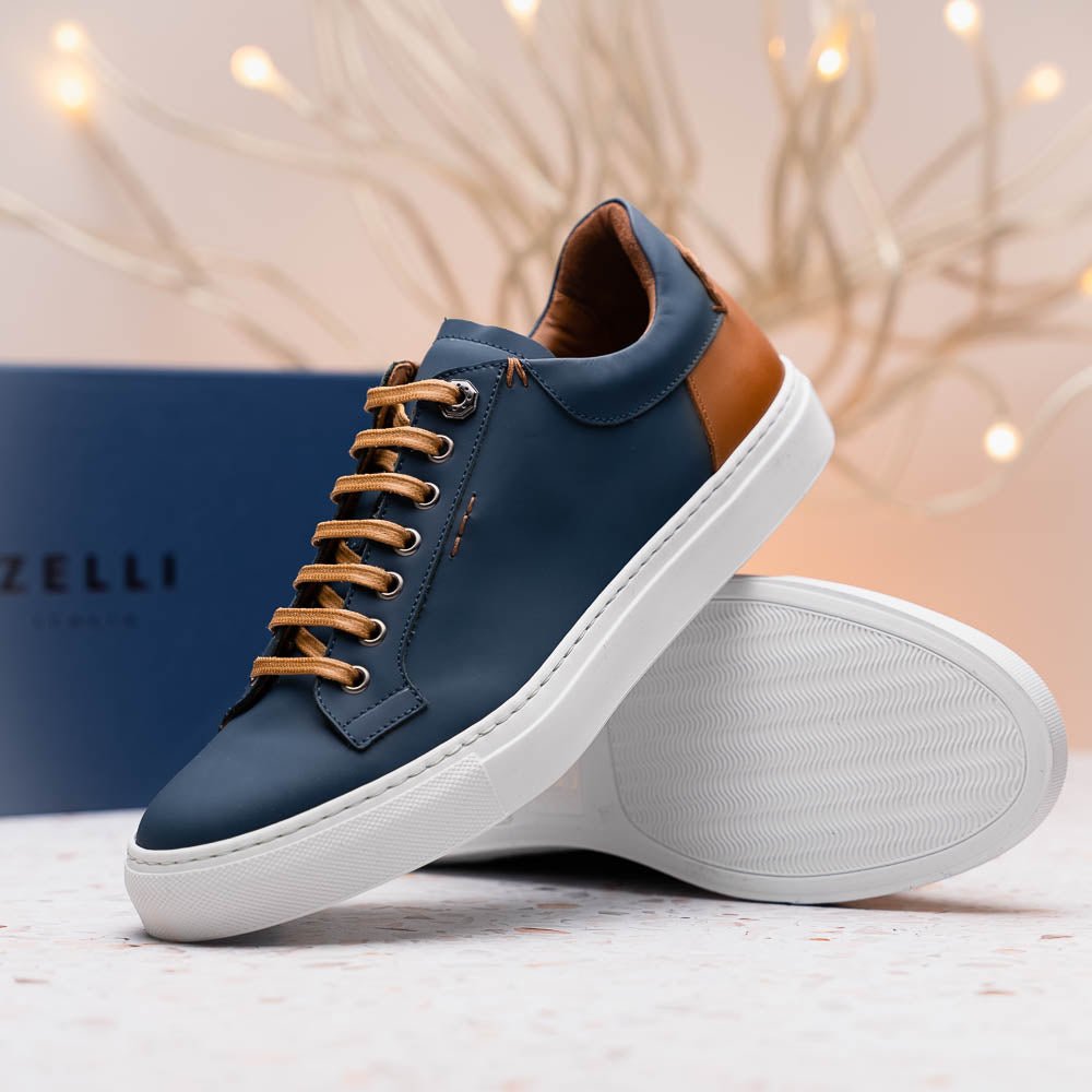 65 - 229 - Nvy Diaz Rubberized Calfskin Sneaker Navy Shop by Zelli Italia – Don't Panic Shoes