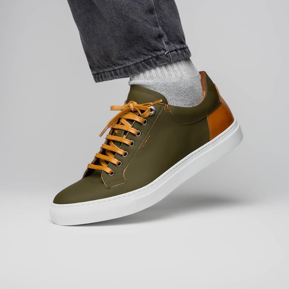 65 - 229 - Olv Diaz Rubberized Calfskin Sneaker Olive Green Sale by Zelli Italia – Don't Panic Shoes