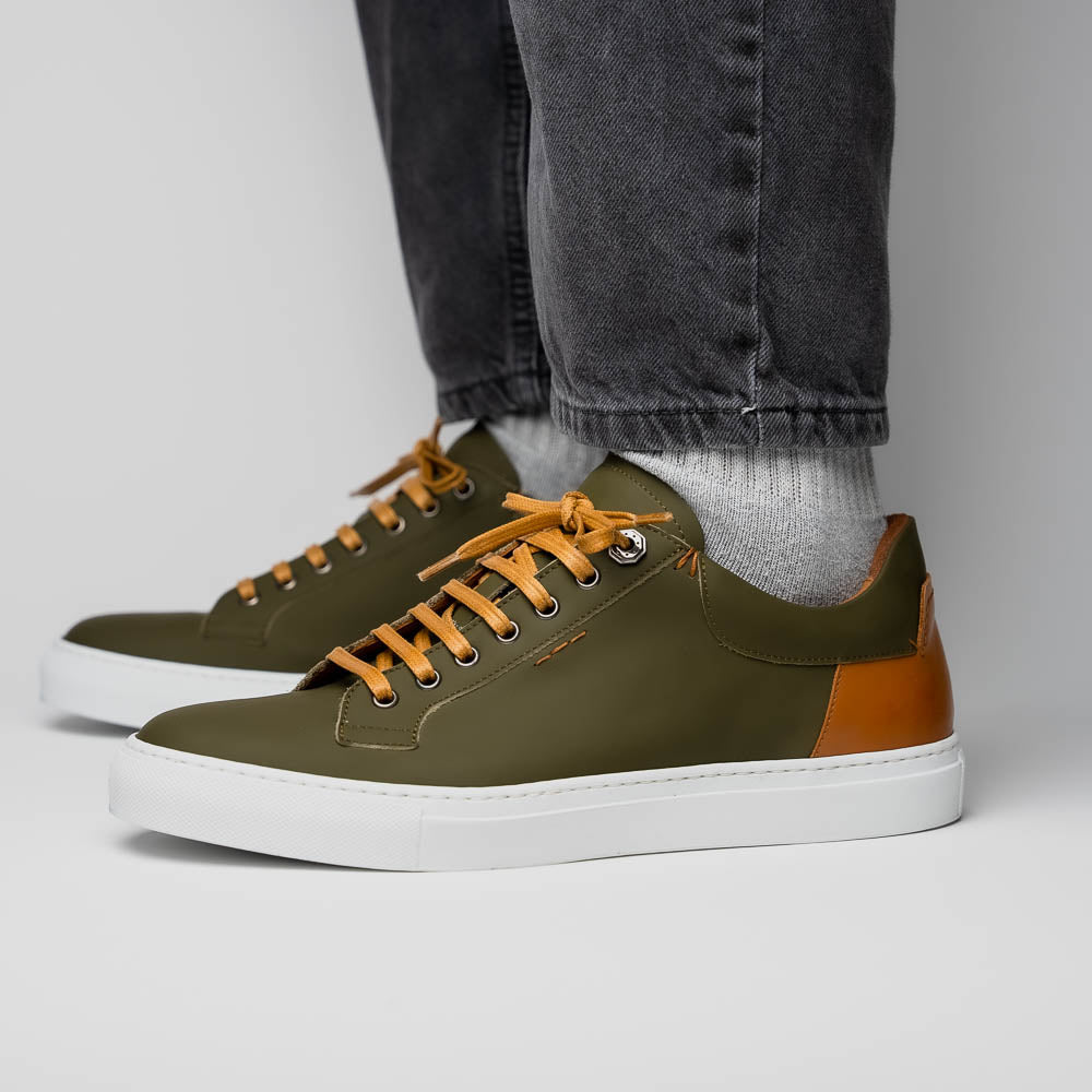 65 - 229 - Olv Diaz Rubberized Calfskin Sneaker Olive Green Sale by Zelli Italia – Don't Panic Shoes
