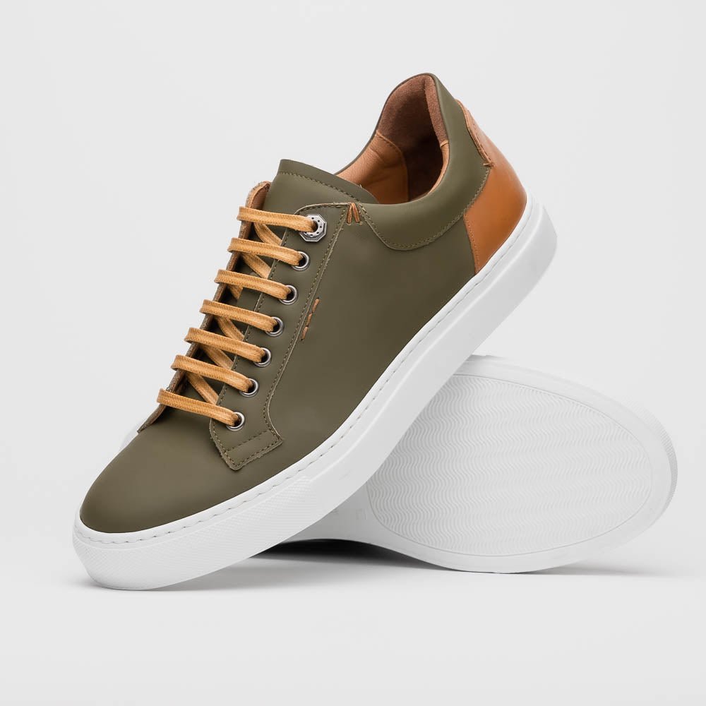 65 - 229 - Olv Diaz Rubberized Calfskin Sneaker Olive Green Sale by Zelli Italia – Don't Panic Shoes