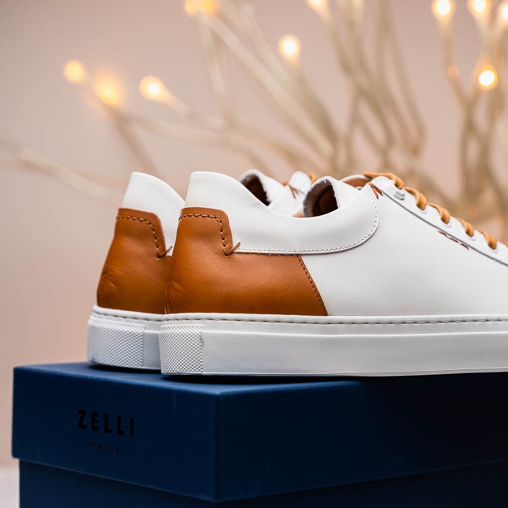 65 - 229 - Wht Diaz Rubberized Calfskin Sneaker White Sale by Zelli Italia – Don't Panic Shoes