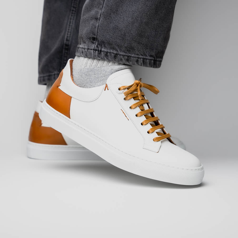 65 - 229 - Wht Diaz Rubberized Calfskin Sneaker White Sale by Zelli Italia – Don't Panic Shoes