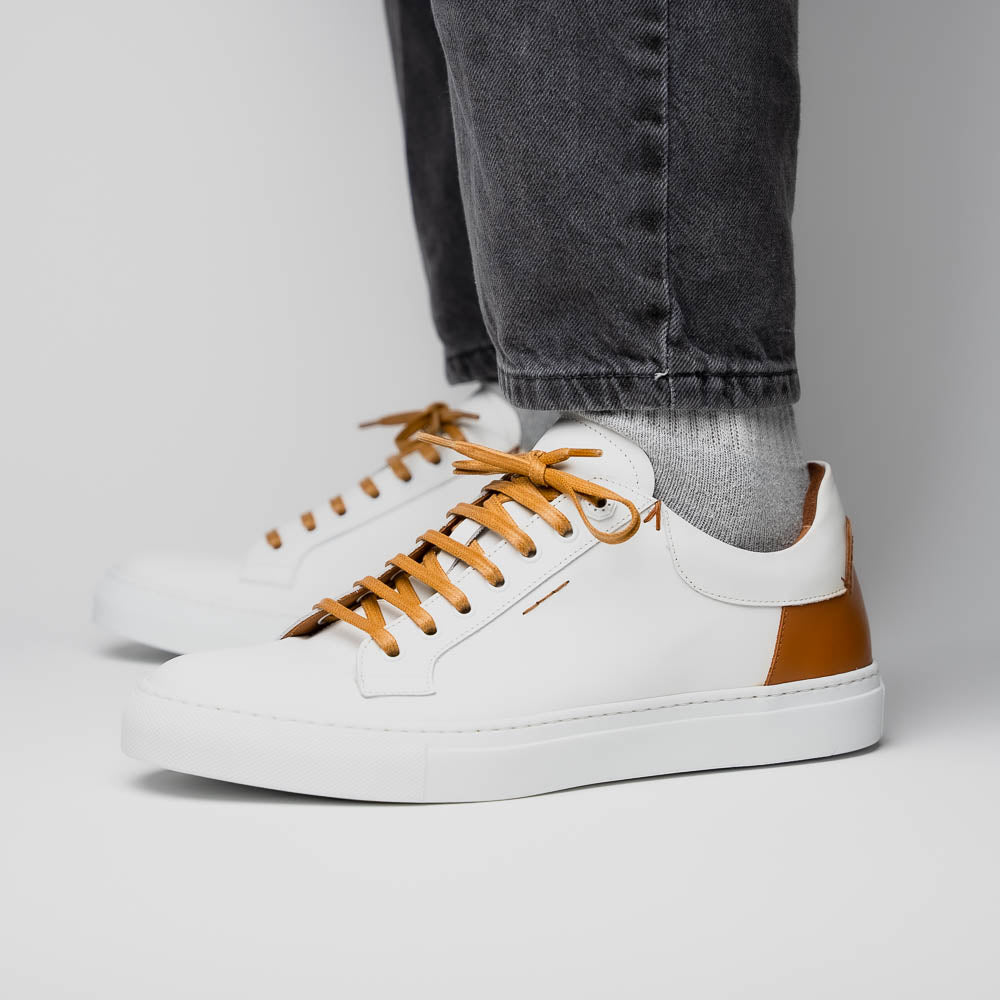 65 - 229 - Wht Diaz Rubberized Calfskin Sneaker White Sale by Zelli Italia – Don't Panic Shoes