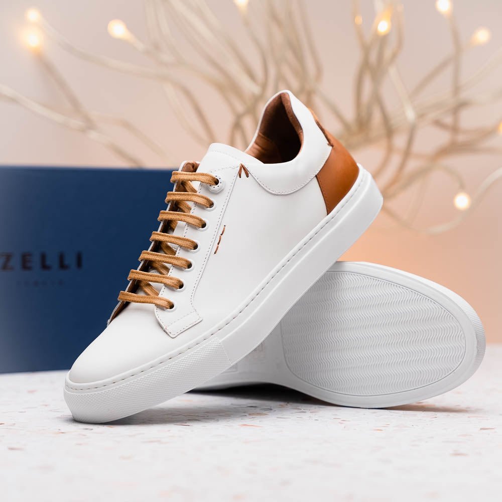 65 - 229 - Wht Diaz Rubberized Calfskin Sneaker White Sale by Zelli Italia – Don't Panic Shoes