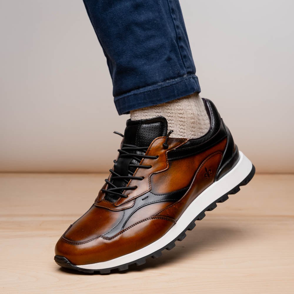 65 - 355 - Brn Bravo Hand Finished Trainer Cognac / Black Shop by Zelli Italia – Don't Panic Shoes