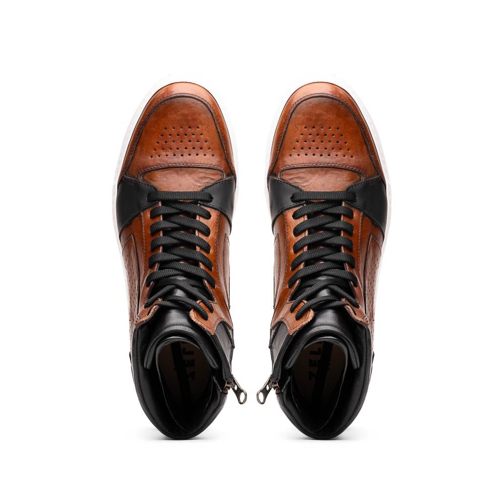 65 - 356 - Brn Bravo Italian Burnished Calfskin High Top Dress Sneaker Black / Brown Shop by Zelli Italia – Don't Panic Shoes