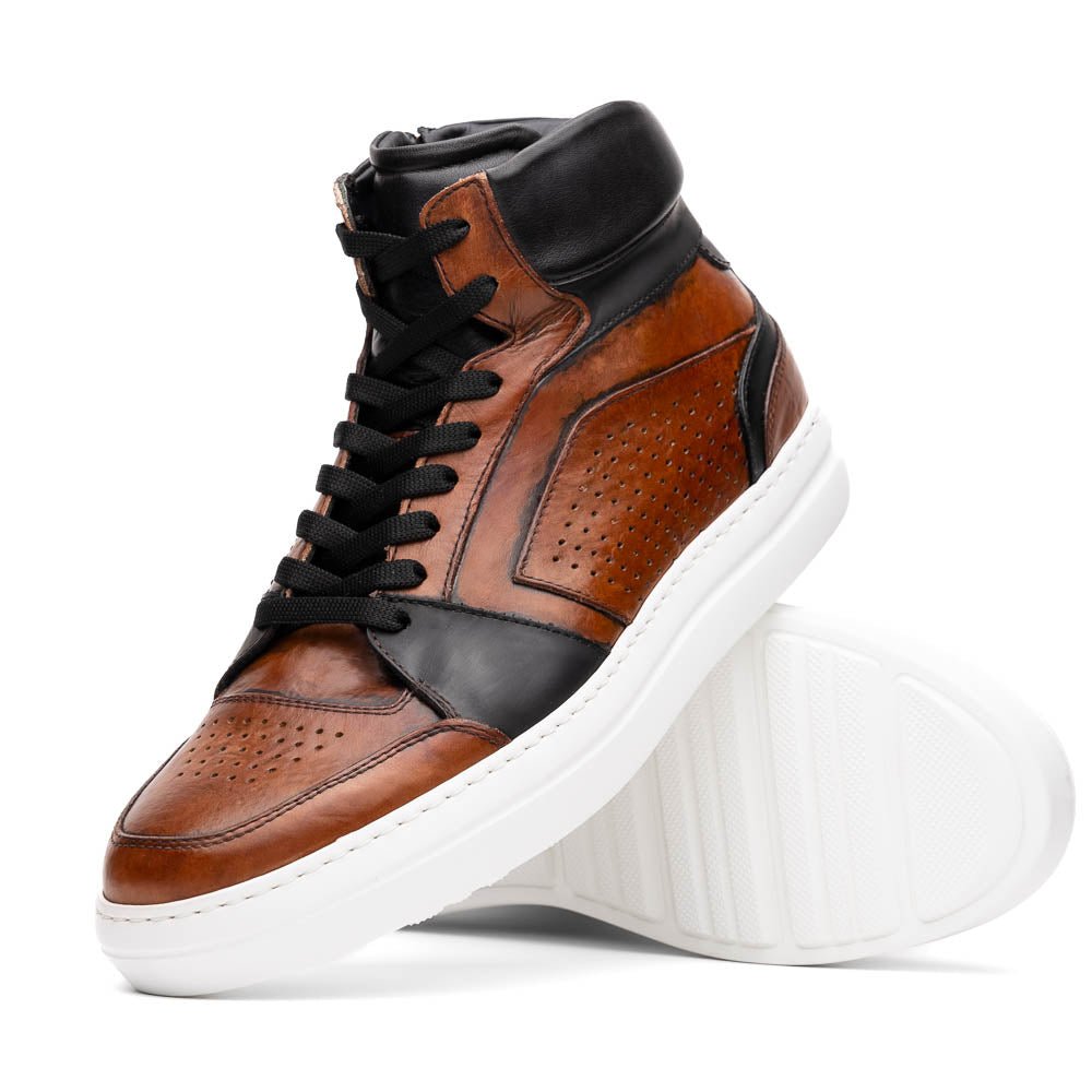65 - 356 - Brn Bravo Italian Burnished Calfskin High Top Dress Sneaker Black / Brown Shop by Zelli Italia – Don't Panic Shoes
