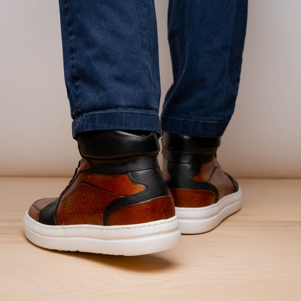 65 - 356 - Brn Bravo Italian Burnished Calfskin High Top Dress Sneaker Black / Brown Shop by Zelli Italia – Don't Panic Shoes