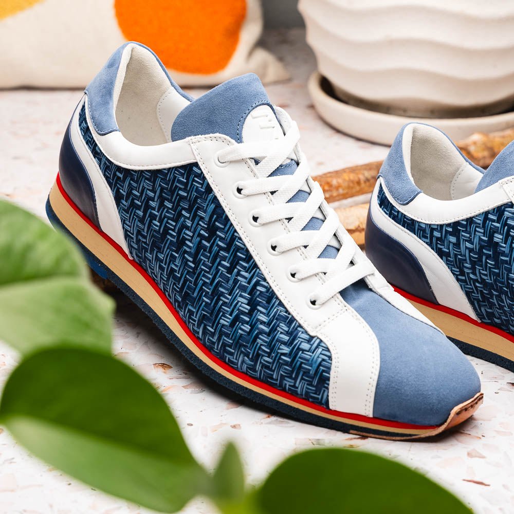 65 - 375 - Blu Ripi Calfskin Hand Weave Sneaker Blue Shop by Zelli Italia – Don't Panic Shoes