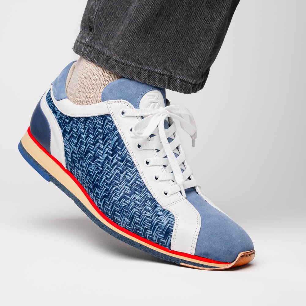 65 - 375 - Blu Ripi Calfskin Hand Weave Sneaker Blue Shop by Zelli Italia – Don't Panic Shoes