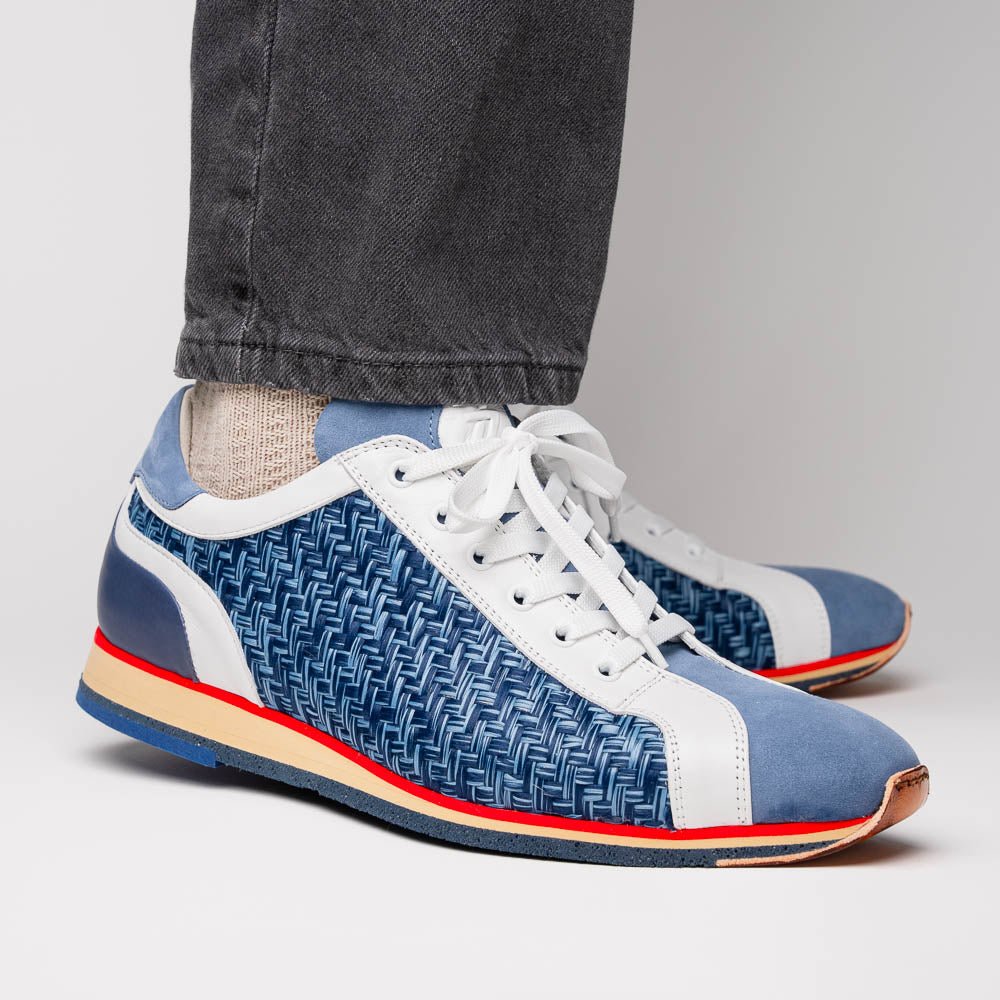 65 - 375 - Blu Ripi Calfskin Hand Weave Sneaker Blue Shop by Zelli Italia – Don't Panic Shoes