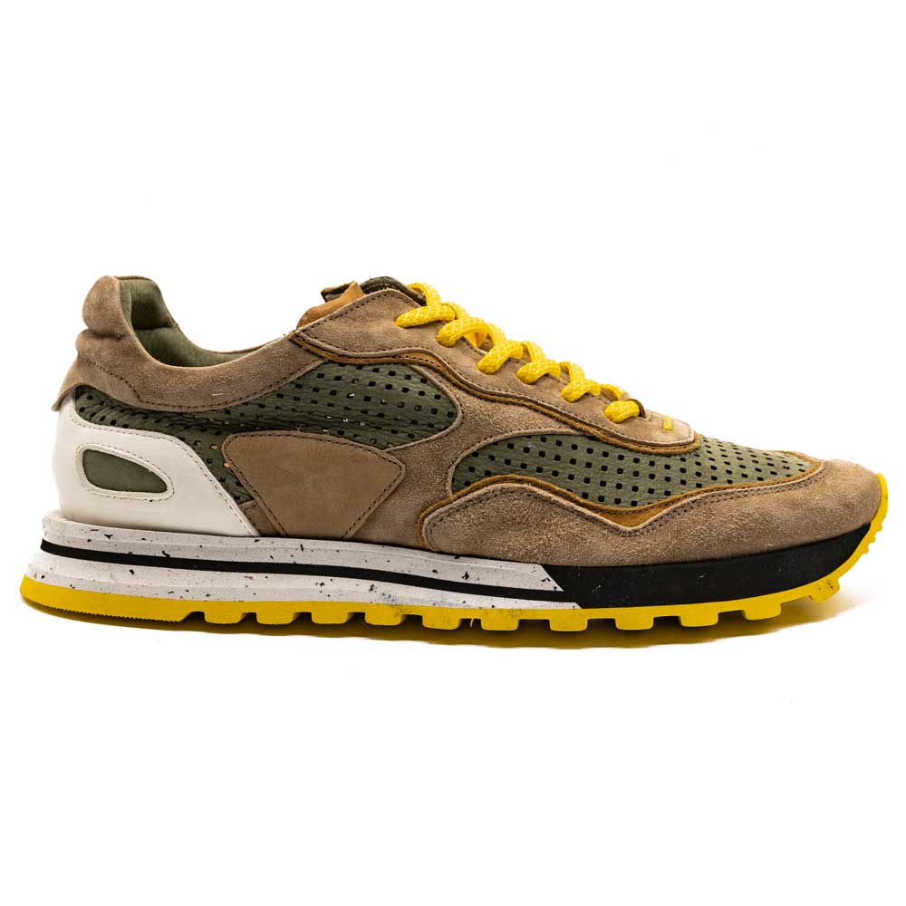 66 - 237 - Mos Raya Perforated Italian Calfskin Sneakers, Moss/Taupe Shop by Zelli Italia – Don't Panic Shoes