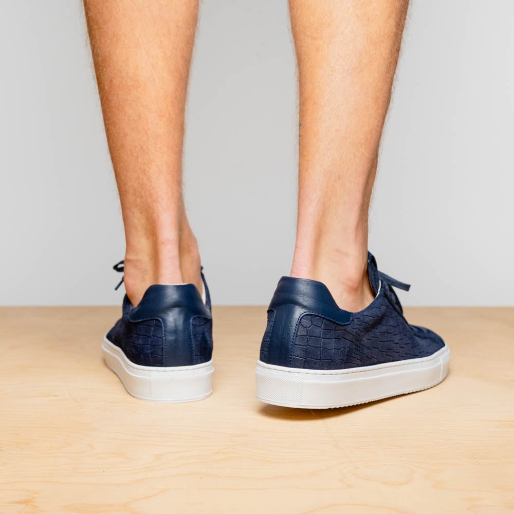 66 - 266 - Nvy Kobe Crocodile Embossed Italian Sueded Goatskin Sneakers Navy by Zelli Italia – Don't Panic Shoes