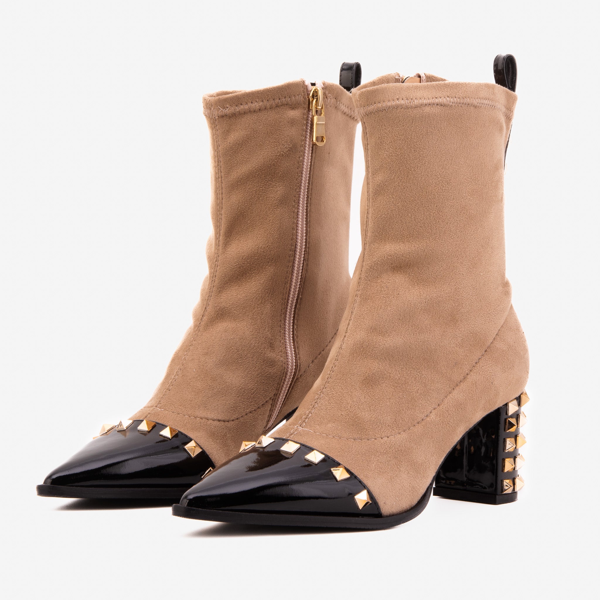 Vinci Leather Shoes The Amethyst Studded Beige & Black Suede Leather Women’s Boot