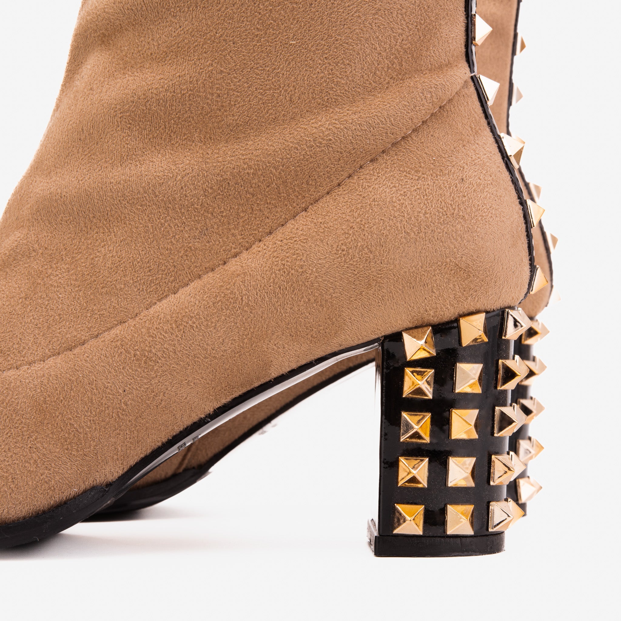 Vinci Leather Shoes The Amethyst Studded Beige & Black Suede Leather Women’s Boot