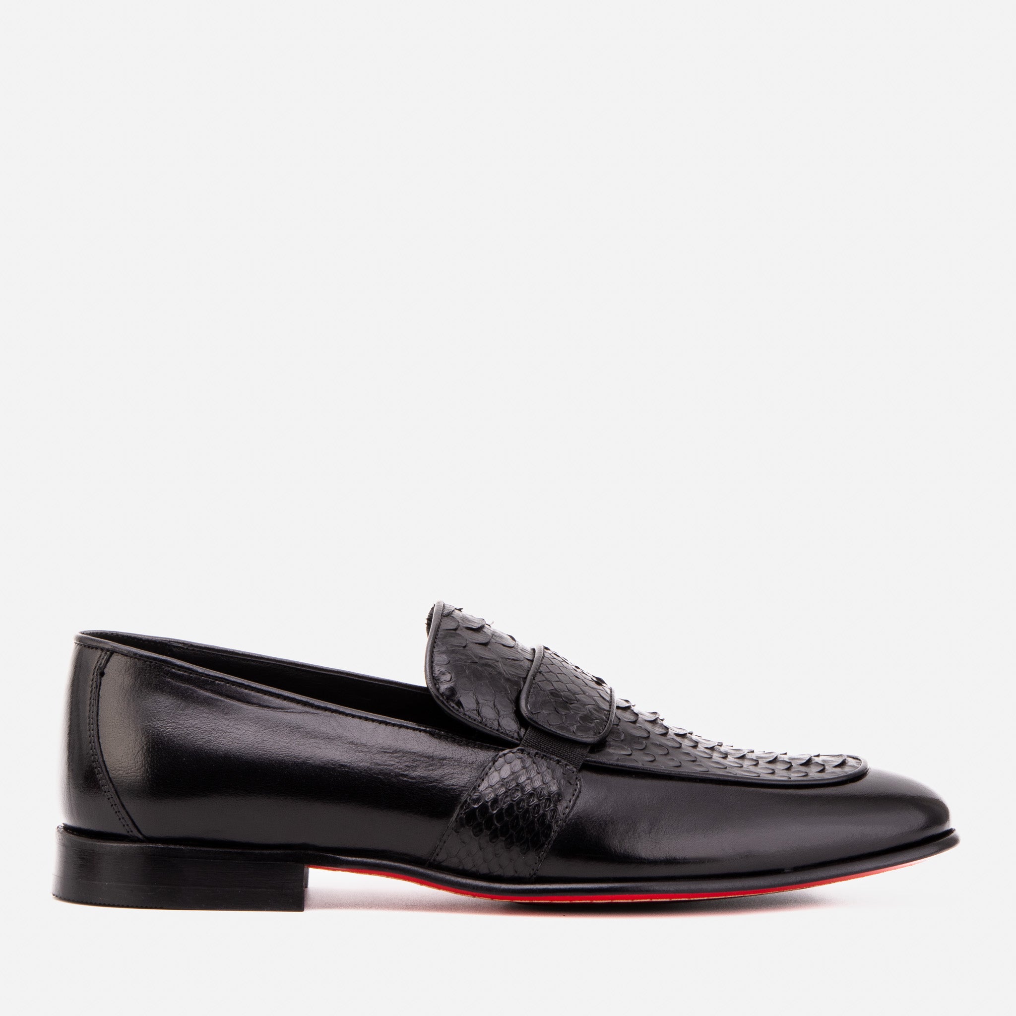 Vinci Leather Shoes The Dorian Black Python and Baby Buffalo Leather Loafer Men Shoe