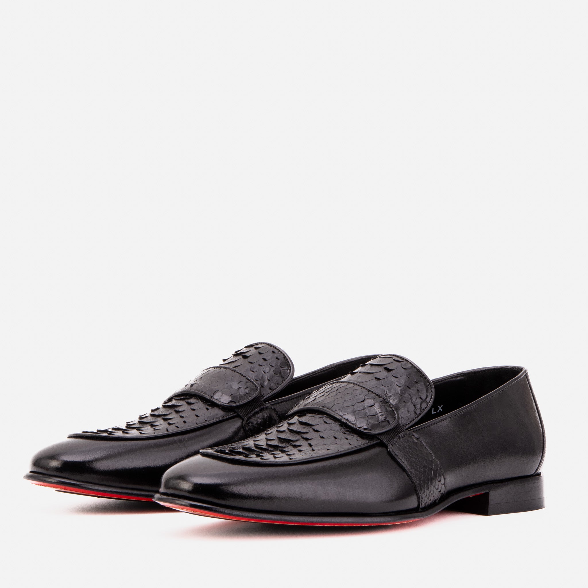 Vinci Leather Shoes The Dorian Black Python and Baby Buffalo Leather Loafer Men Shoe