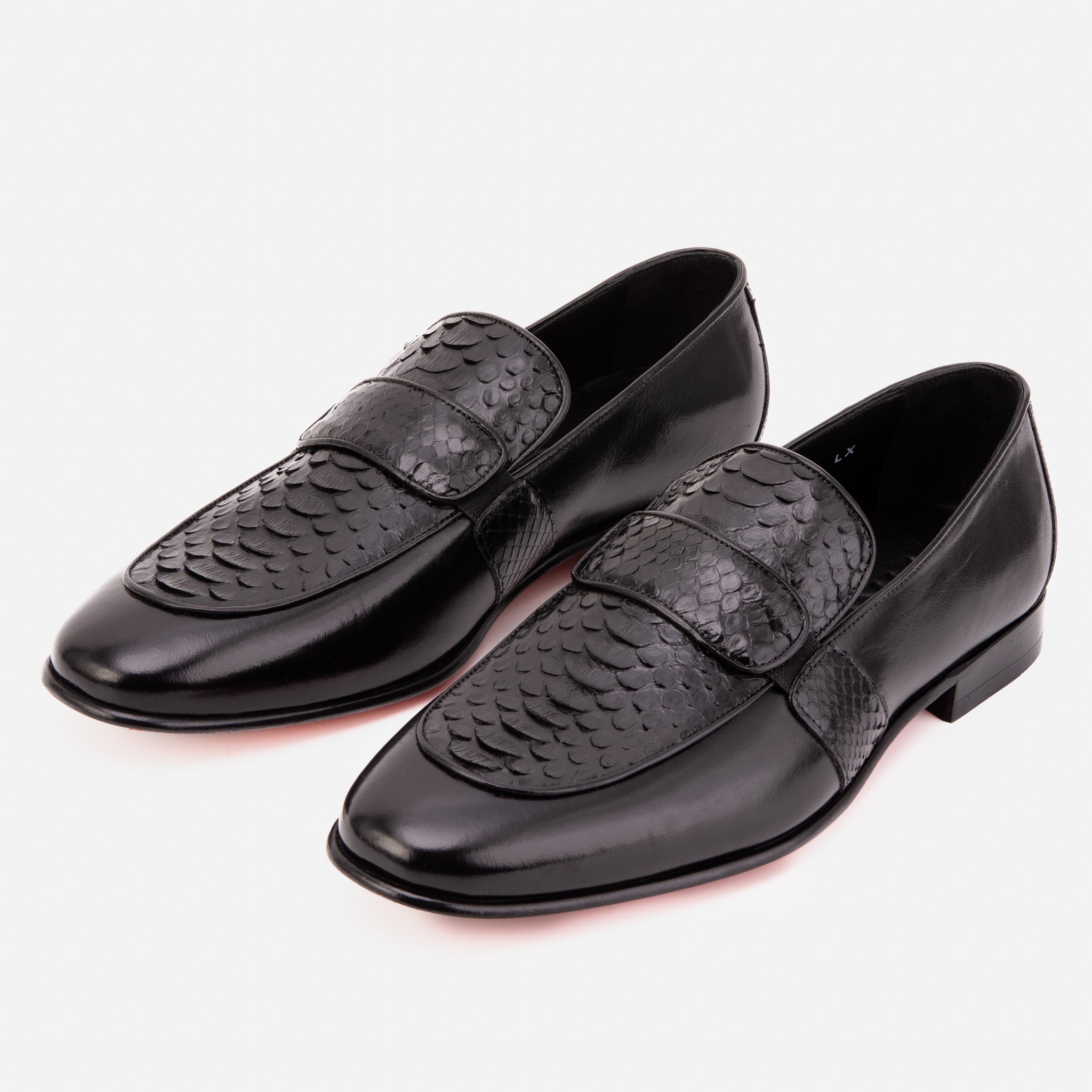 Vinci Leather Shoes The Dorian Black Python and Baby Buffalo Leather Loafer Men Shoe