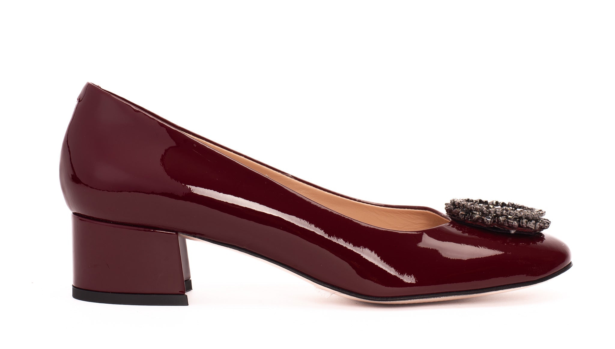 The Danish Burgundy Patent Leather Block Heel Pump Women Shoe