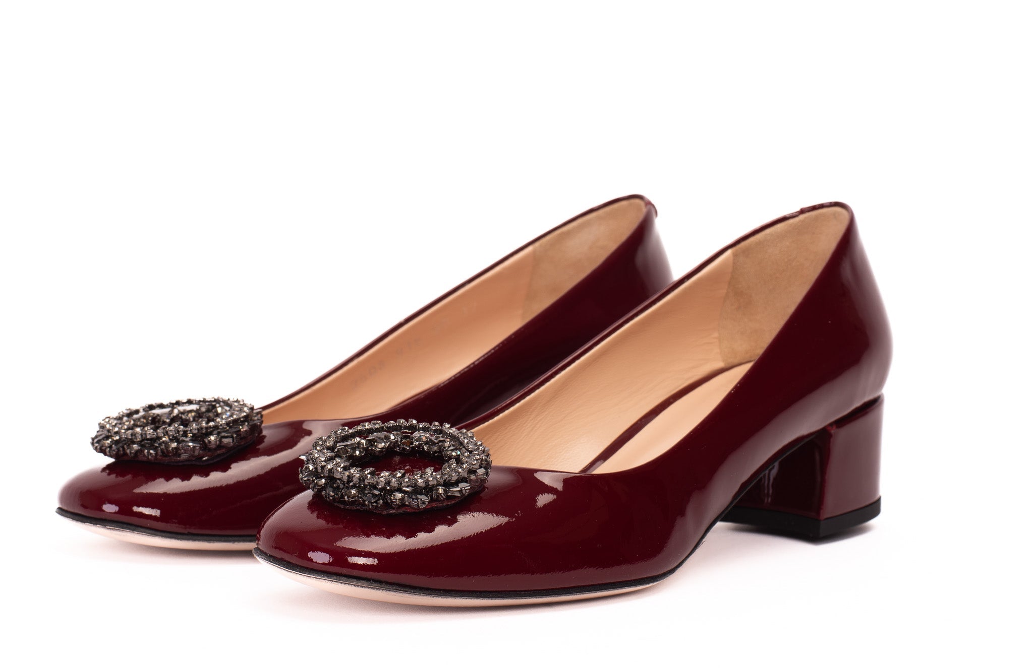 The Danish Burgundy Patent Leather Block Heel Pump Women Shoe